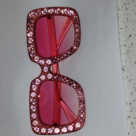 New Oversized Square Bedazzled Sunglasses - PINK (NWOT) - Picture 2 of 6
